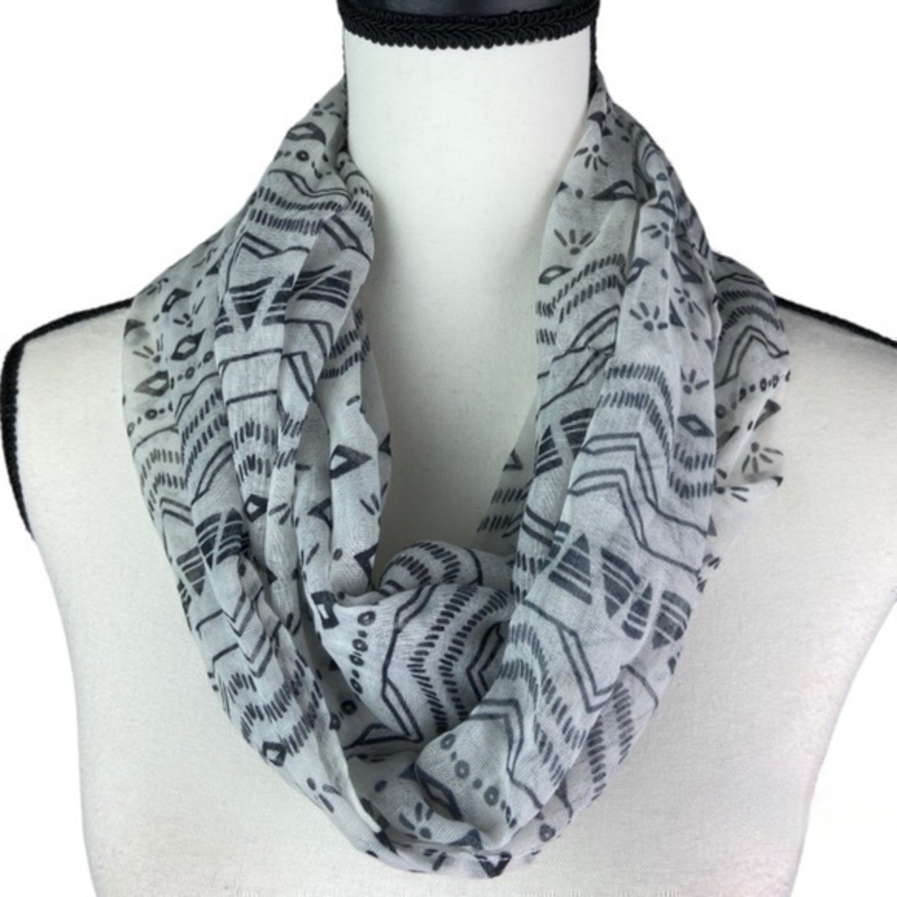 Infinity Scarf White and Black Tribal Geometric Print